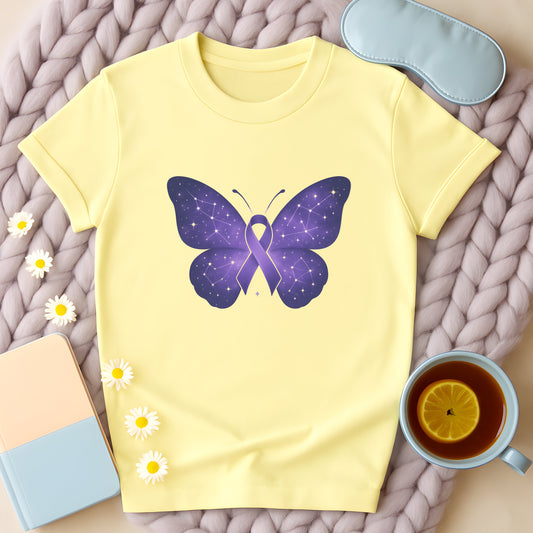 Cosmic Purple Ribbon Awareness Butterfly T-Shirt
