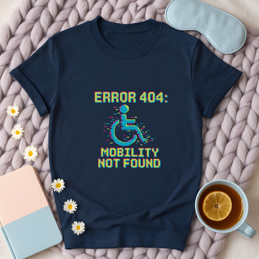Error 404 Mobility Not Found Retro Glitch Wheelchair T-Shirt