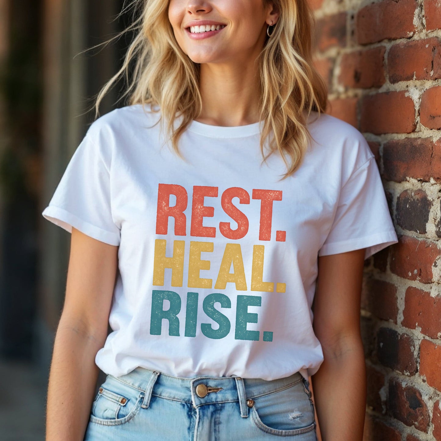 Rest Heal Rise Motivational Self-Care T-Shirt
