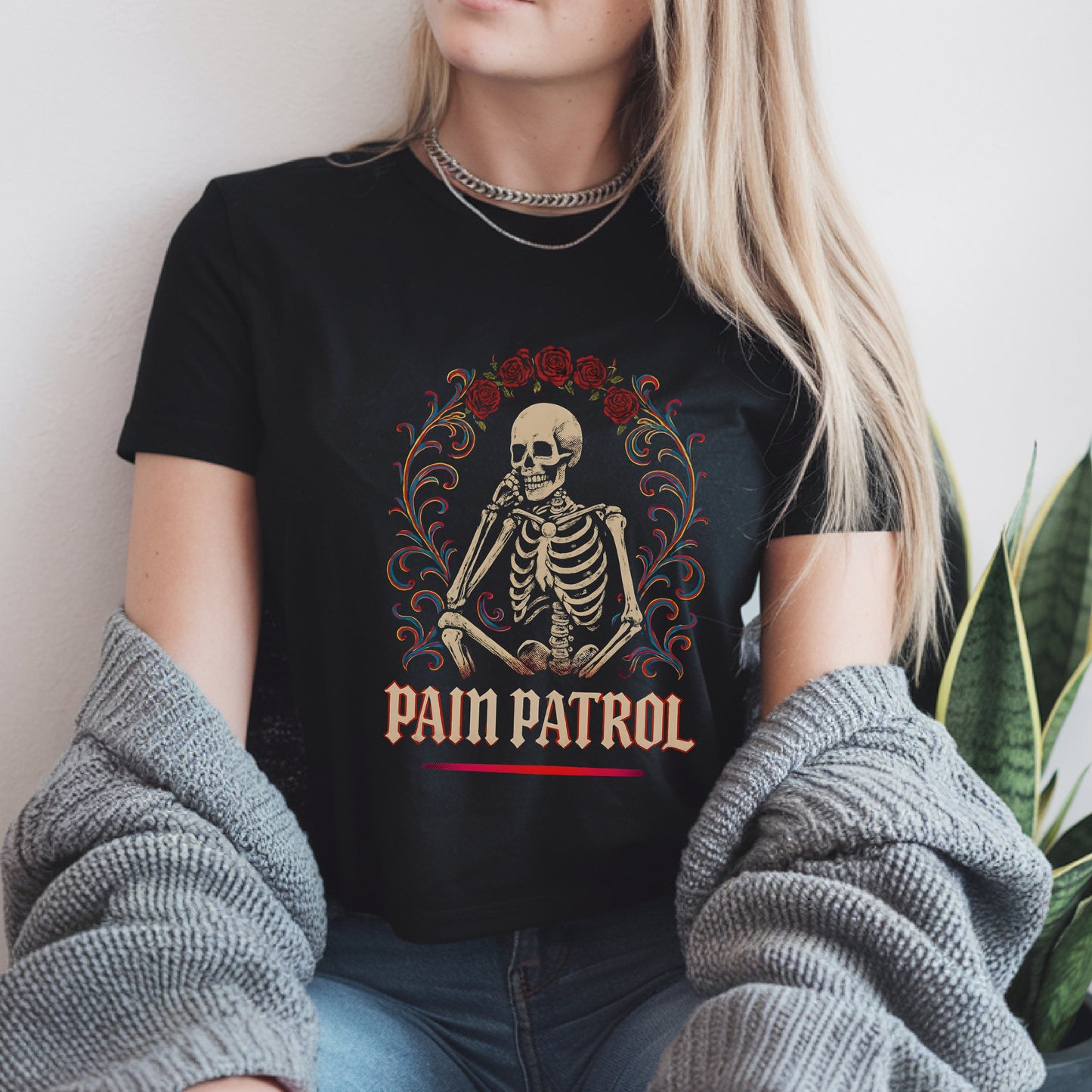Pain Patrol Skeleton Rose Gothic T-Shirt