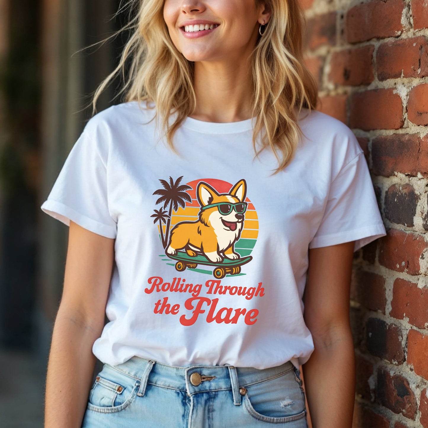 Rolling Through The Flare Skateboarding Dog T-Shirt