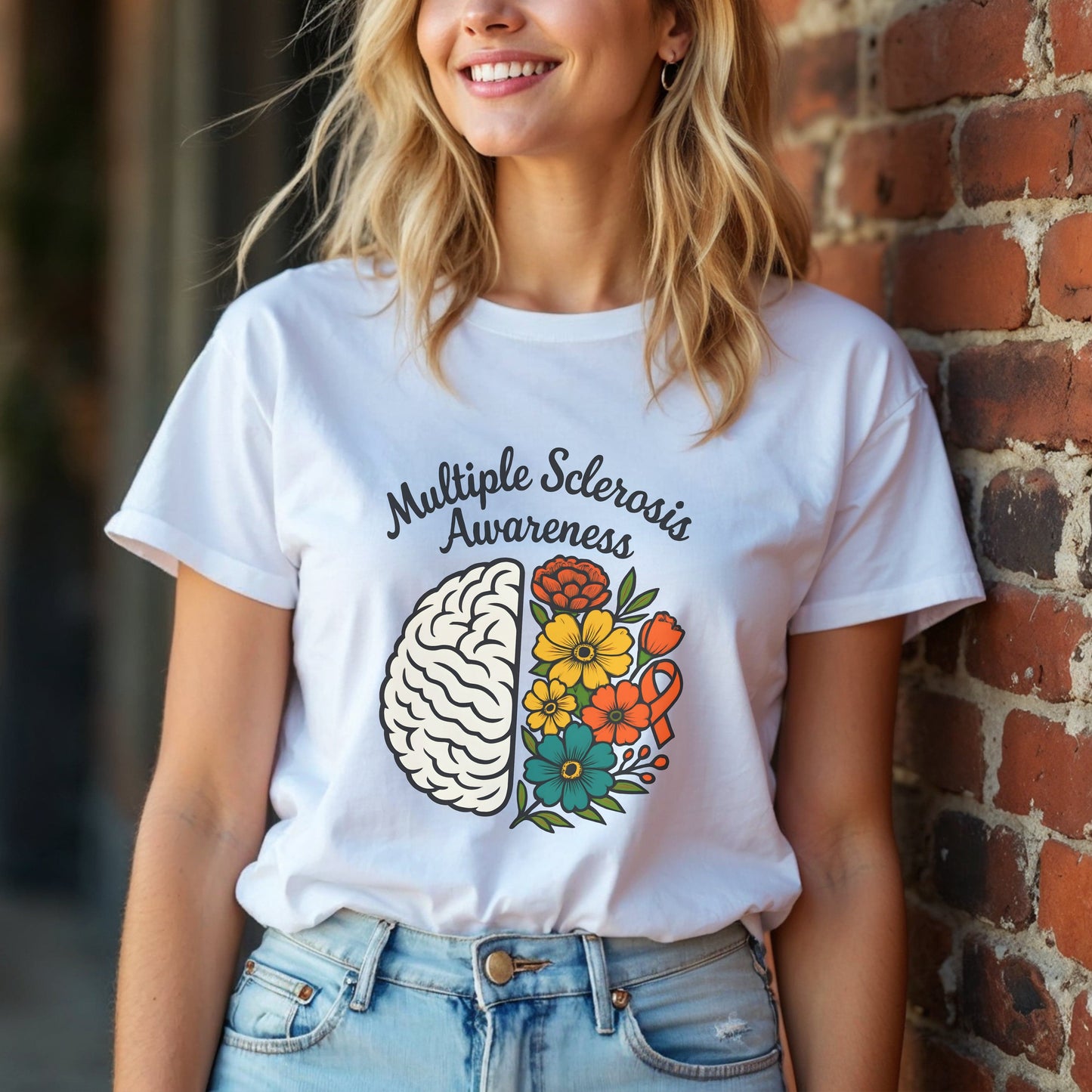 Multiple Sclerosis Awareness Floral Brain T-Shirt