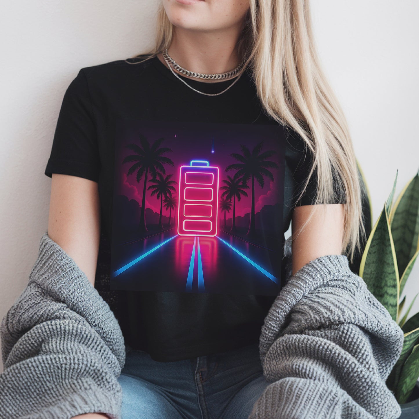 Neon Retro Battery Running On Empty T-Shirt
