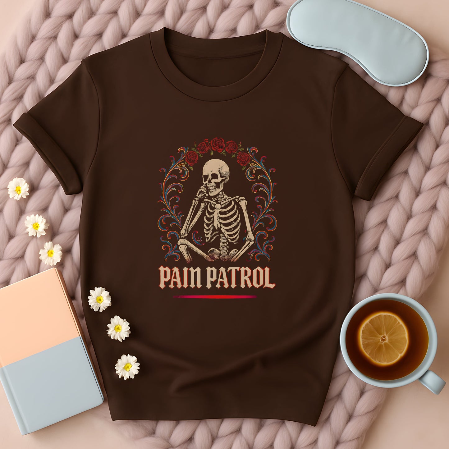Pain Patrol Skeleton Rose Gothic T-Shirt