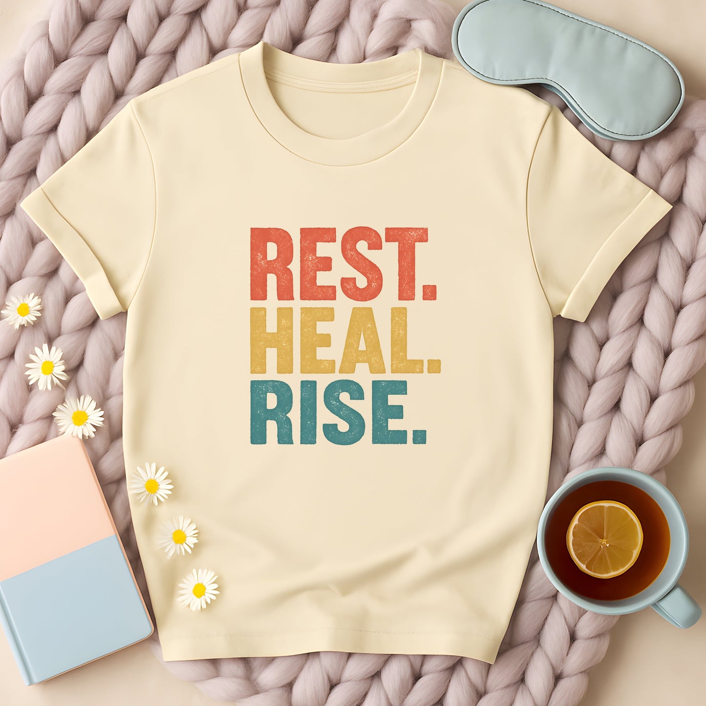 Rest Heal Rise Motivational Self-Care T-Shirt