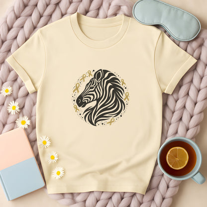 Zebra Head With Gold Awareness Ribbons T-Shirt