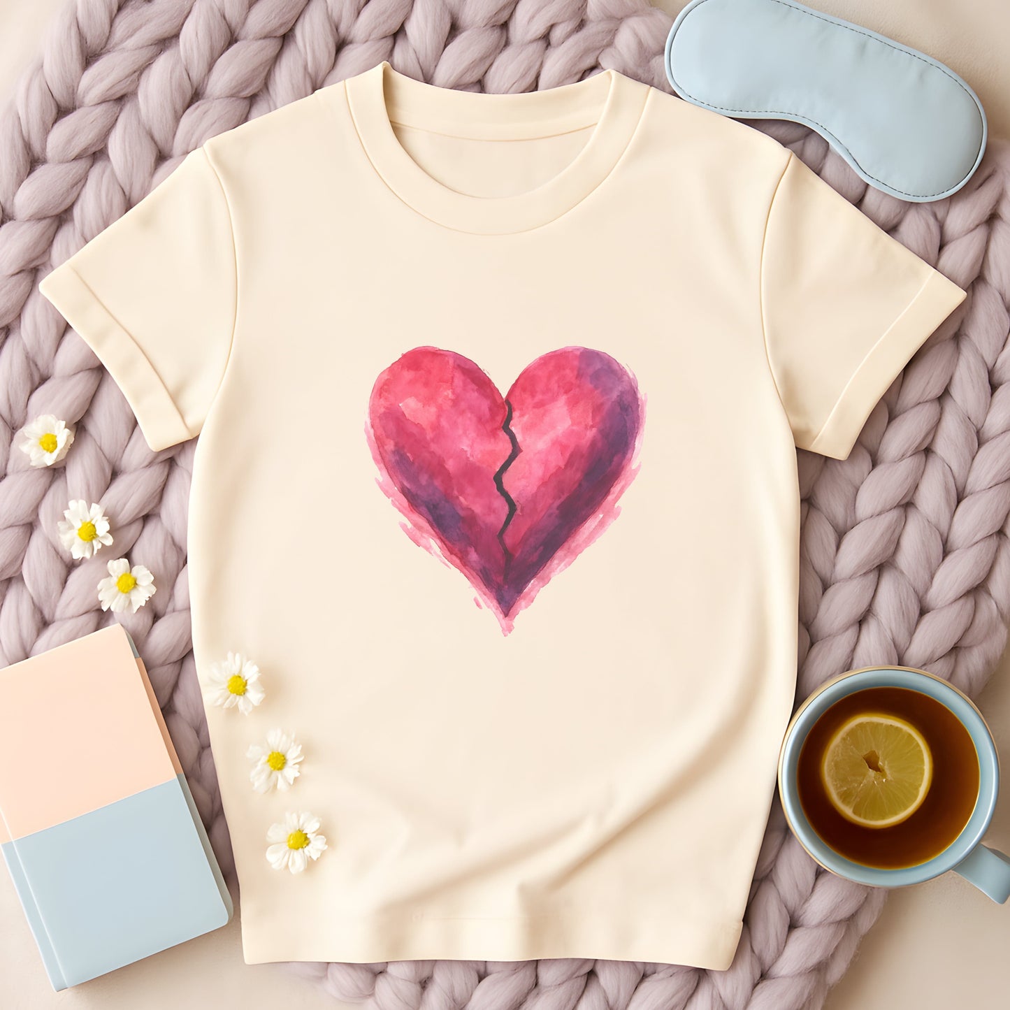 Cracked Watercolor Heart Broken Heart T-Shirt
