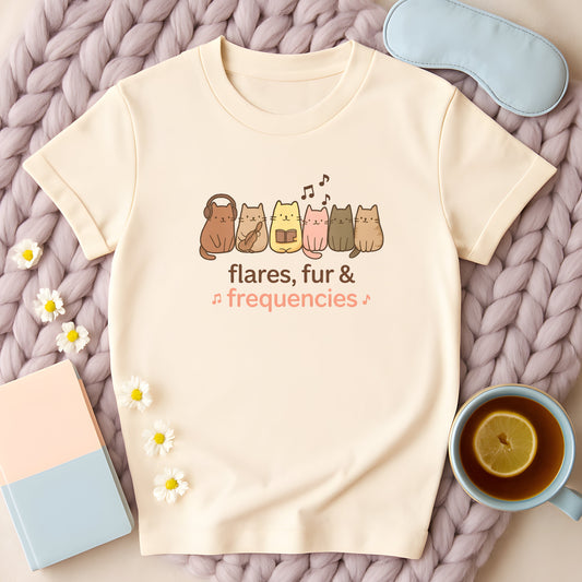 Flares, Fur And Frequencies Musical Cats T-Shirt