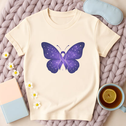 Cosmic Purple Ribbon Awareness Butterfly T-Shirt