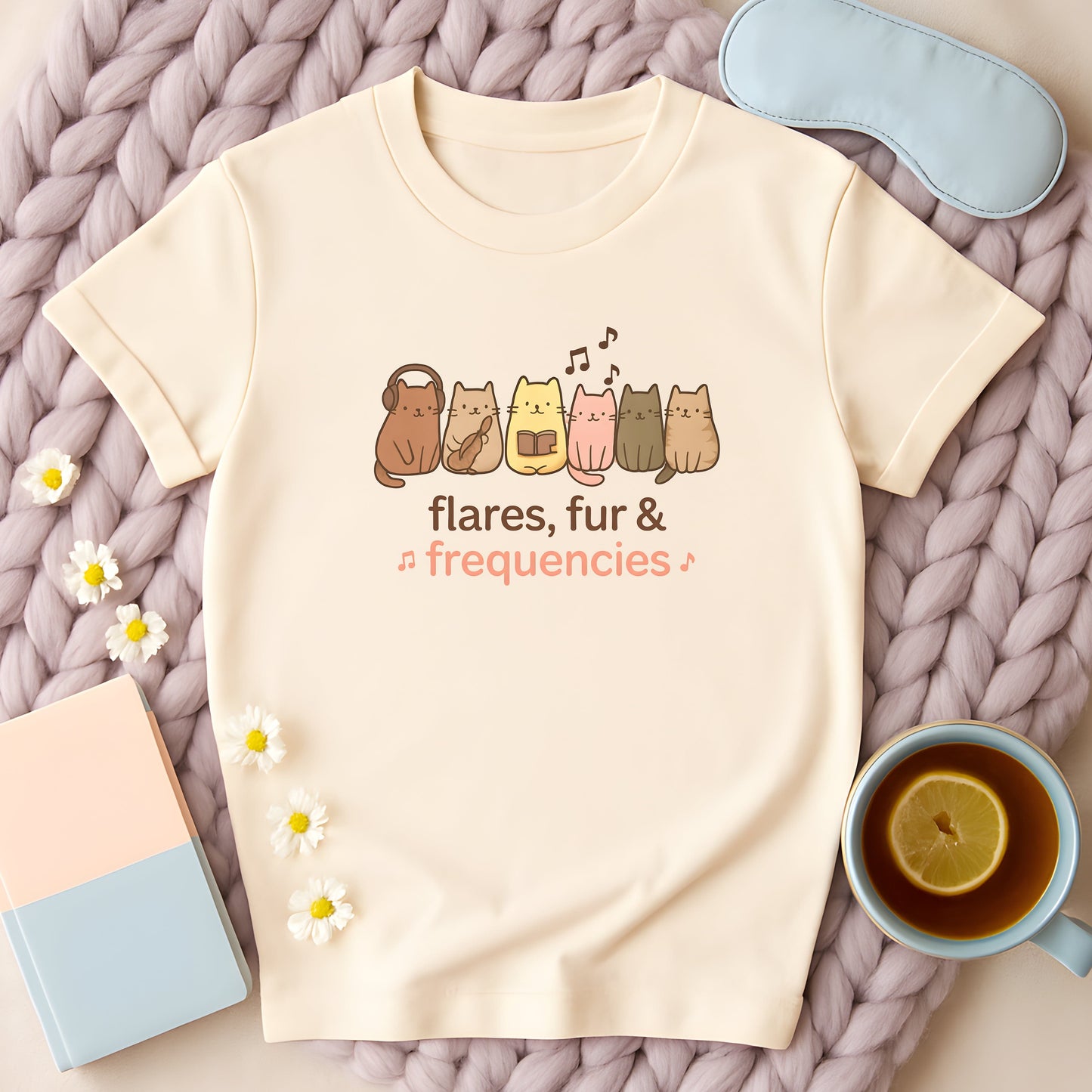 Flares, Fur And Frequencies Musical Cats T-Shirt