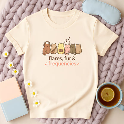 Flares, Fur And Frequencies Musical Cats T-Shirt