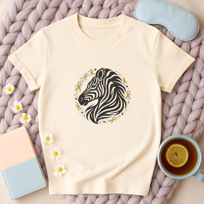 Zebra Head With Gold Awareness Ribbons T-Shirt