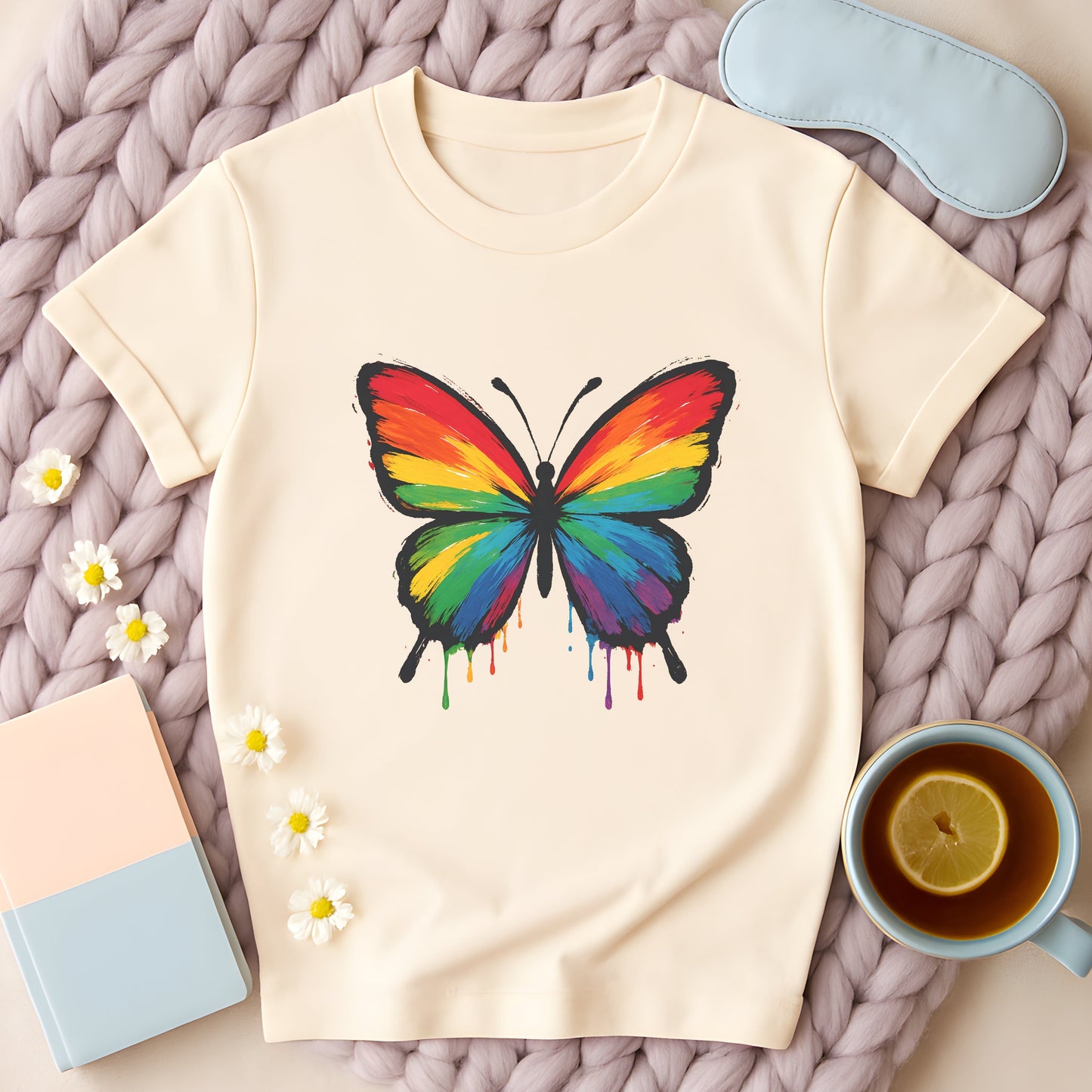 Painted Rainbow Butterfly Disability Pride T-Shirt