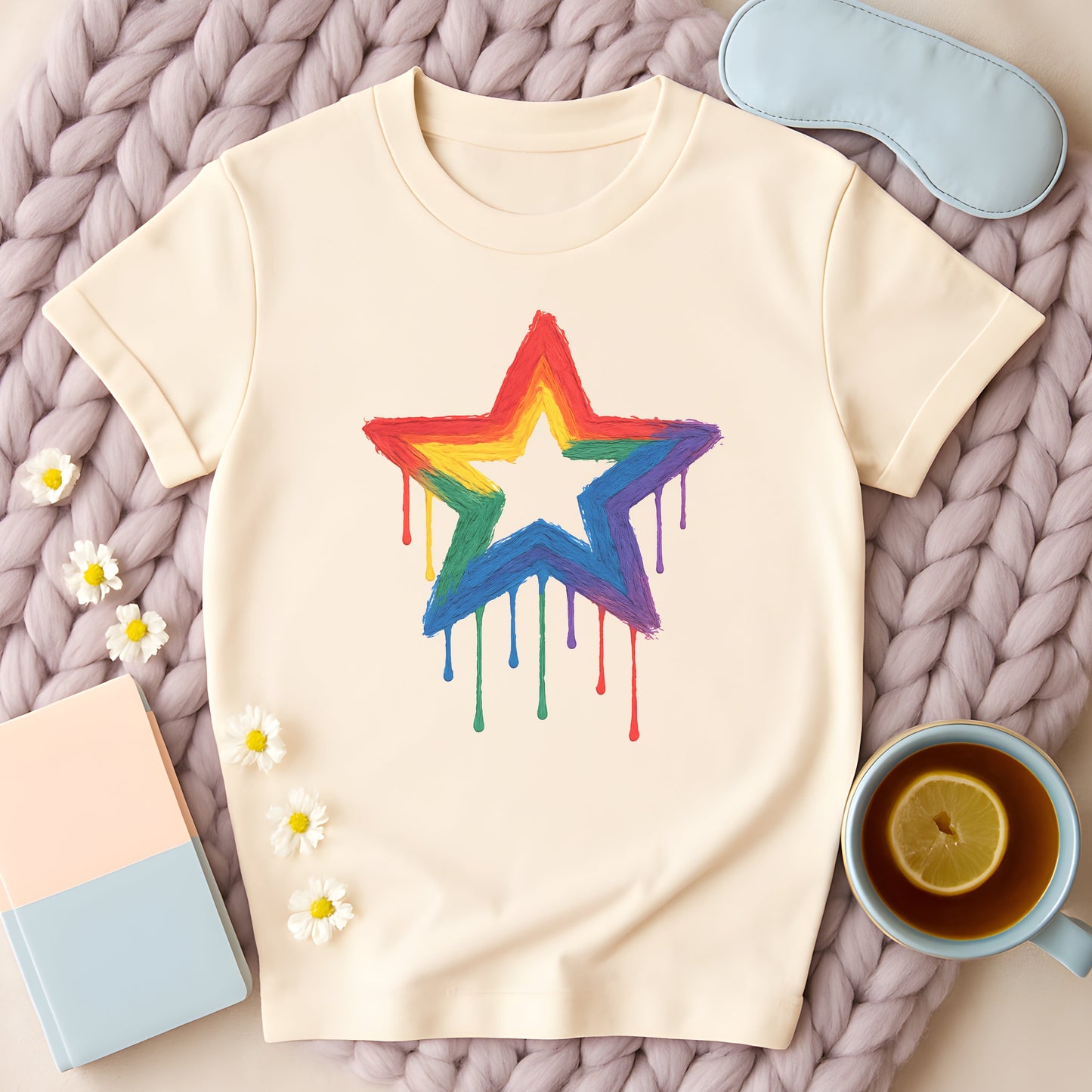 Painted Rainbow Star Disability Pride T-Shirt