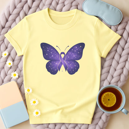 Cosmic Purple Ribbon Awareness Butterfly T-Shirt