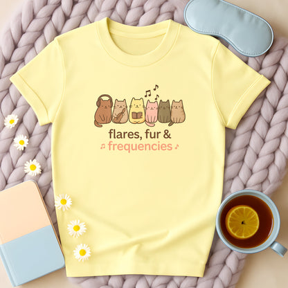 Flares, Fur And Frequencies Musical Cats T-Shirt