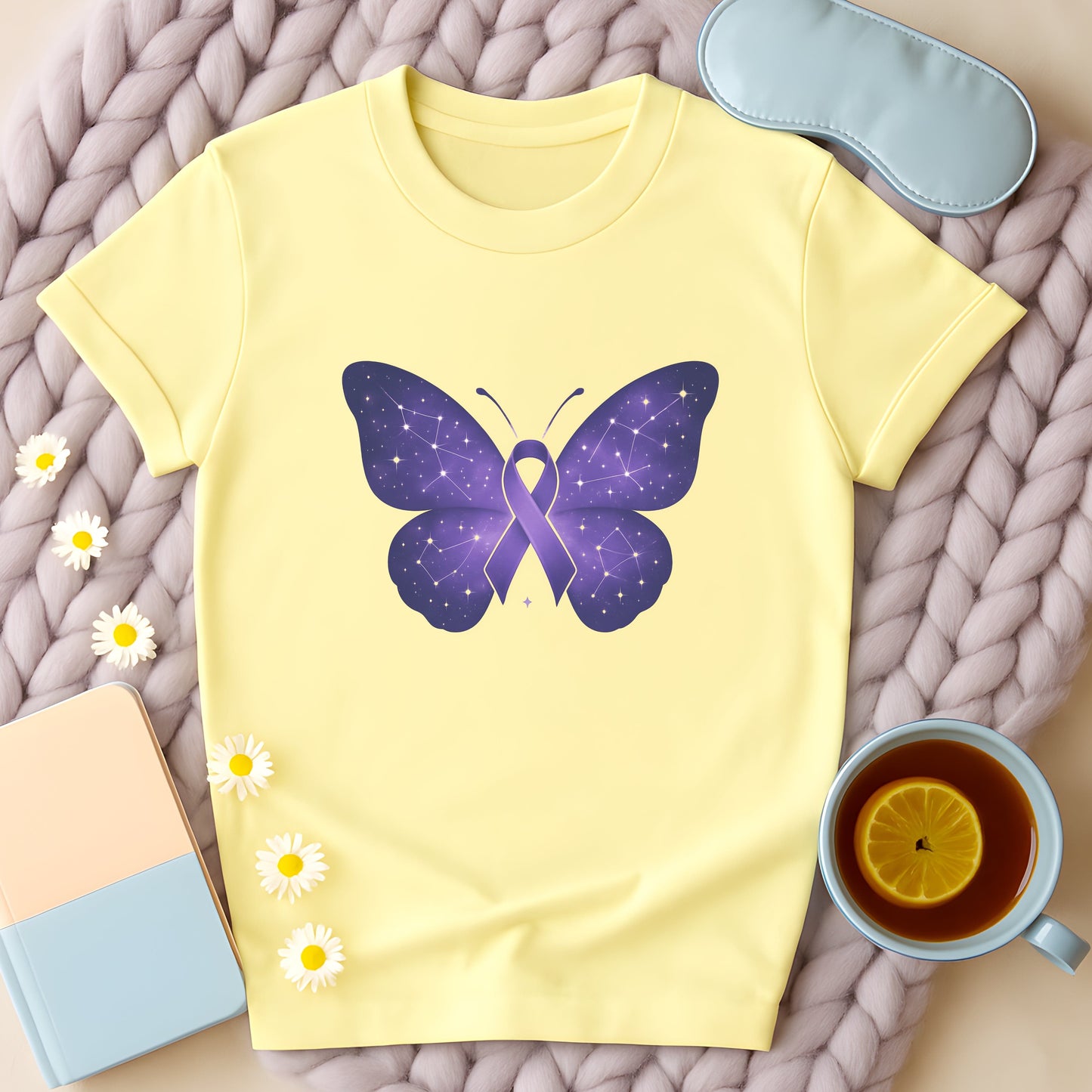 Cosmic Purple Ribbon Awareness Butterfly T-Shirt