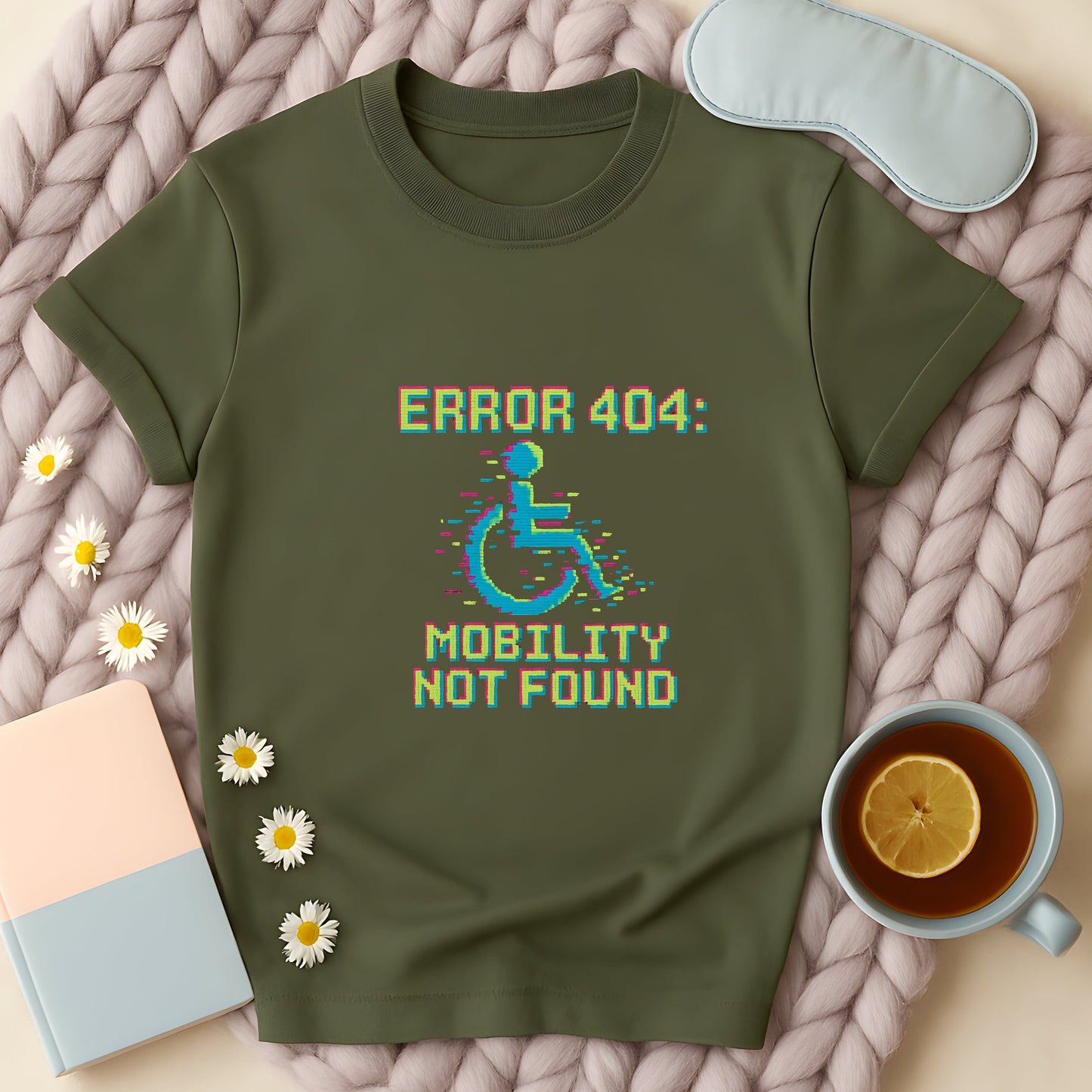Error 404 Mobility Not Found Retro Glitch Wheelchair T-Shirt