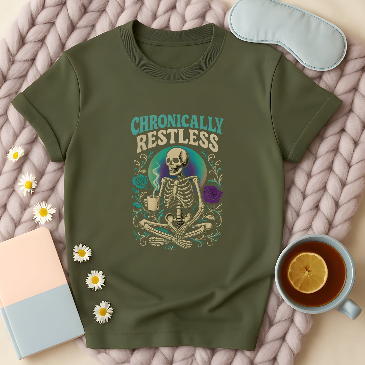 Chronically Restless Skeleton Coffee Gothic T-Shirt