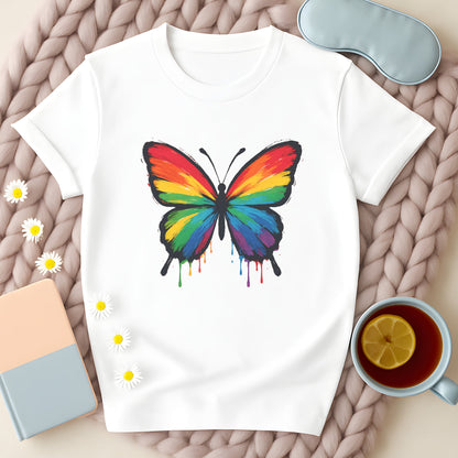 Painted Rainbow Butterfly Disability Pride T-Shirt