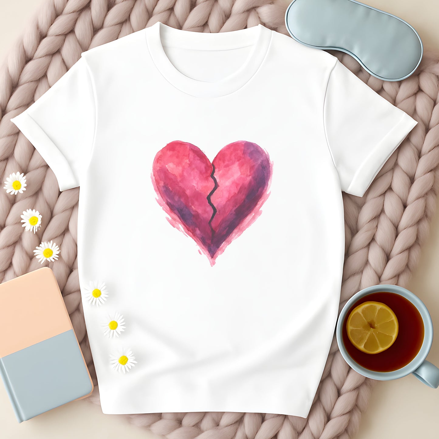 Cracked Watercolor Heart Broken Heart T-Shirt