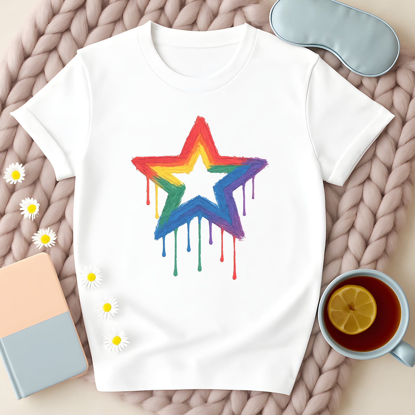 Painted Rainbow Star Disability Pride T-Shirt