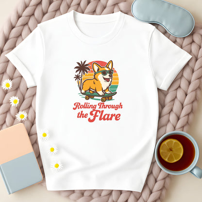 Rolling Through The Flare Skateboarding Dog T-Shirt