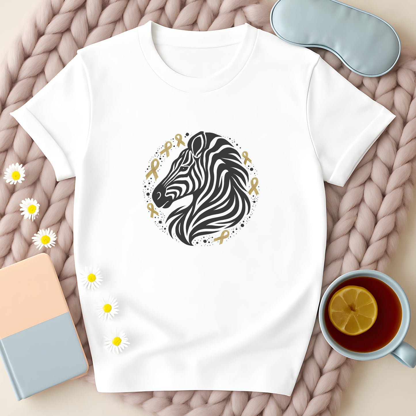 Zebra Head With Gold Awareness Ribbons T-Shirt