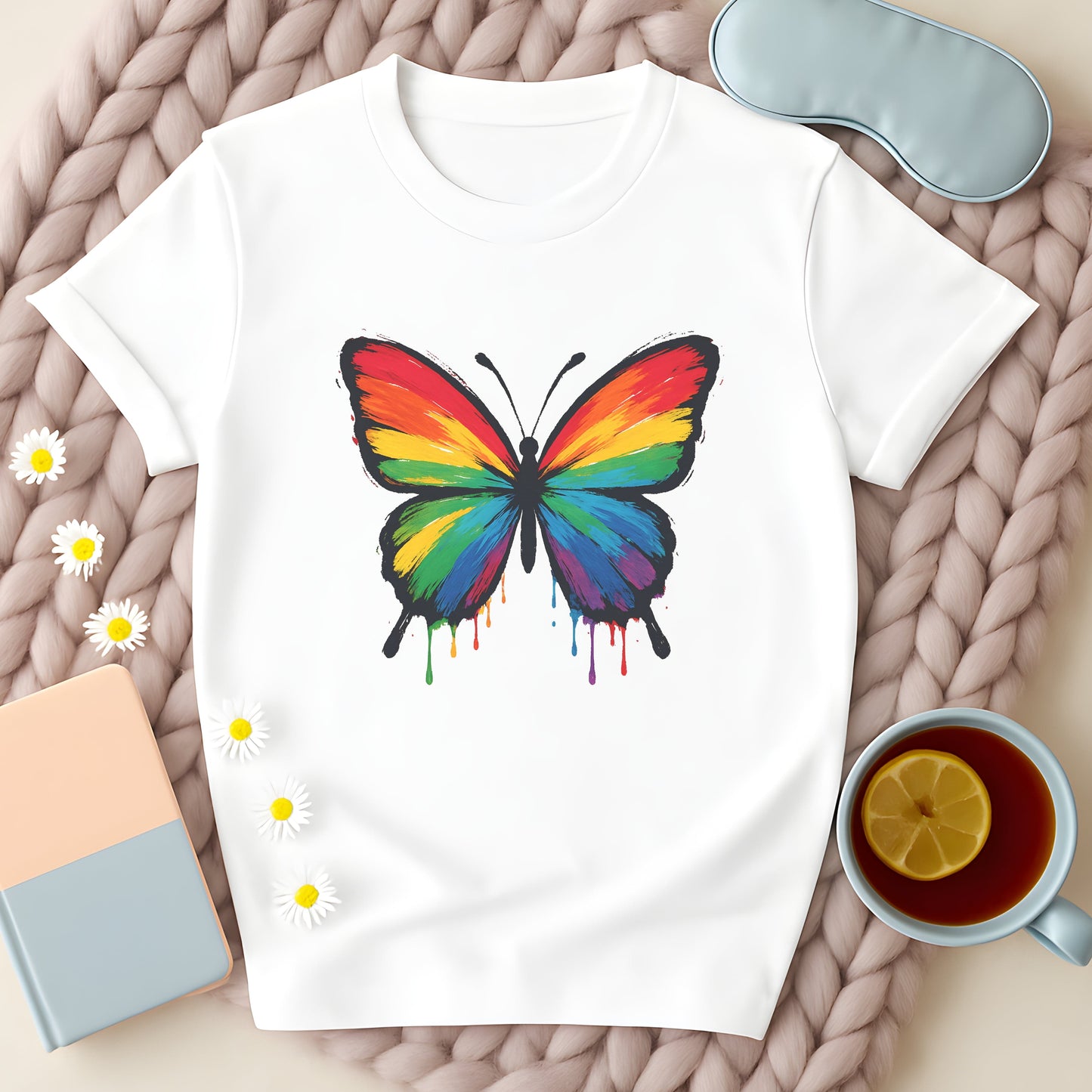 Painted Rainbow Butterfly Disability Pride T-Shirt