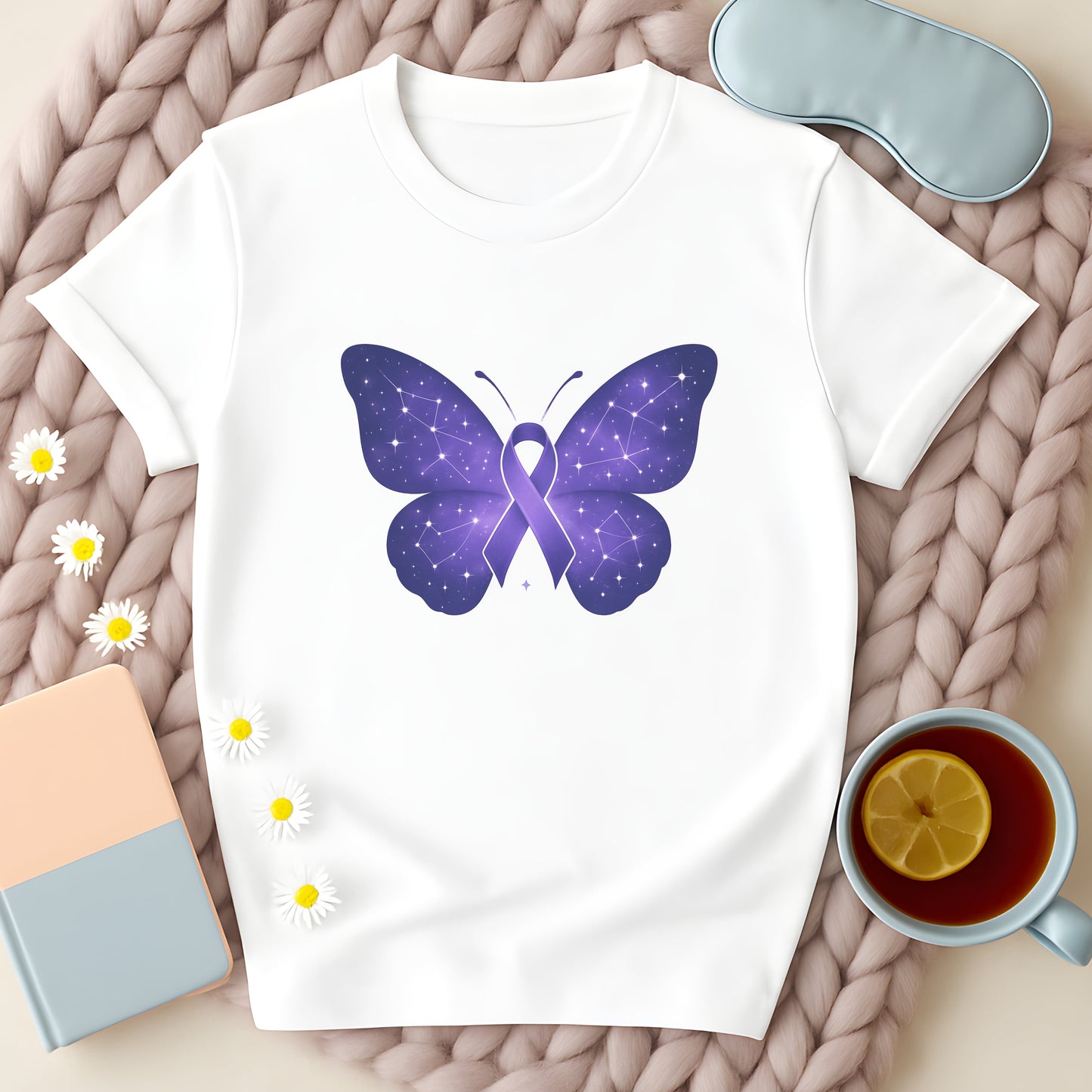 Cosmic Purple Ribbon Awareness Butterfly T-Shirt