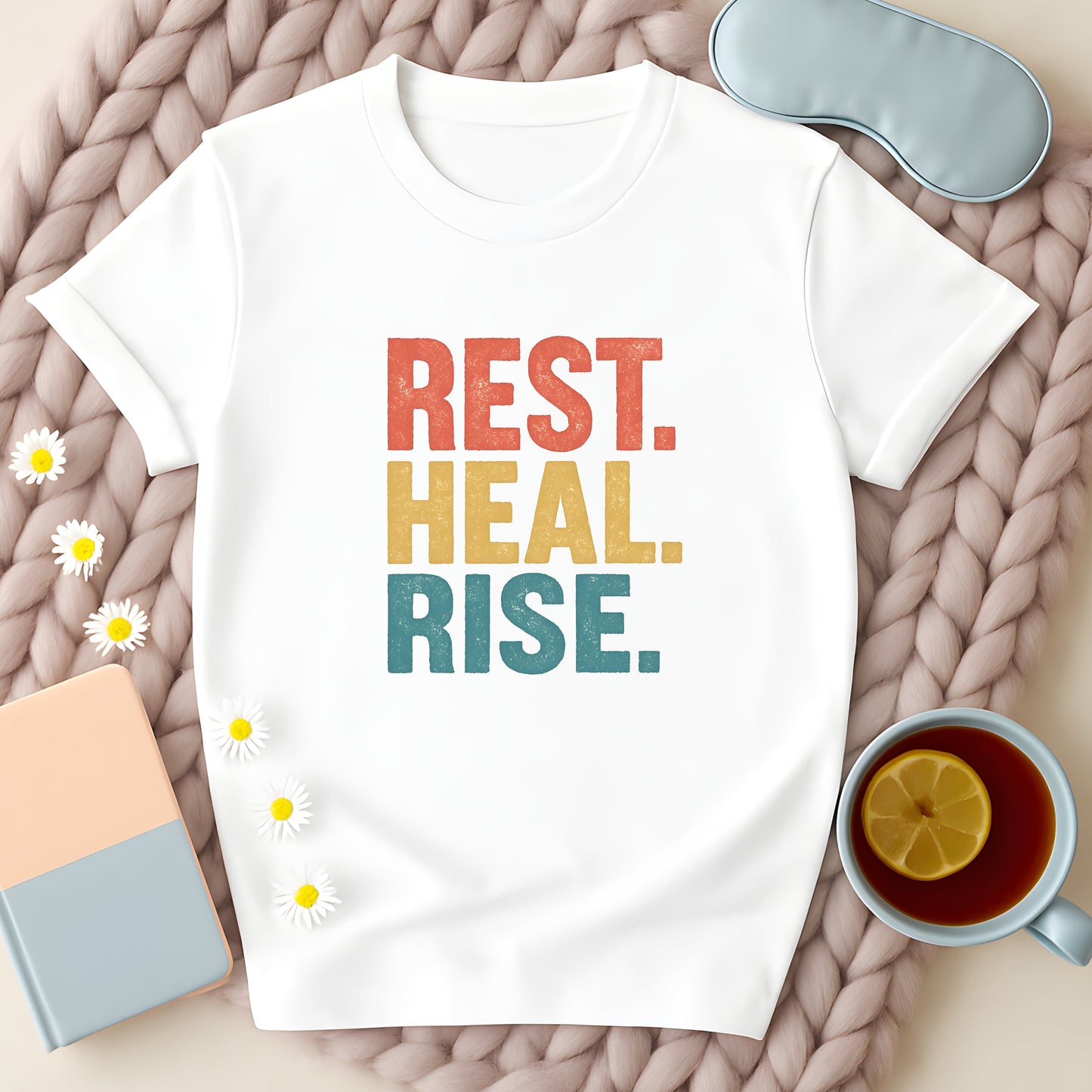 Rest Heal Rise Motivational Self-Care T-Shirt