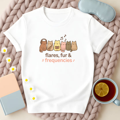 Flares, Fur And Frequencies Musical Cats T-Shirt