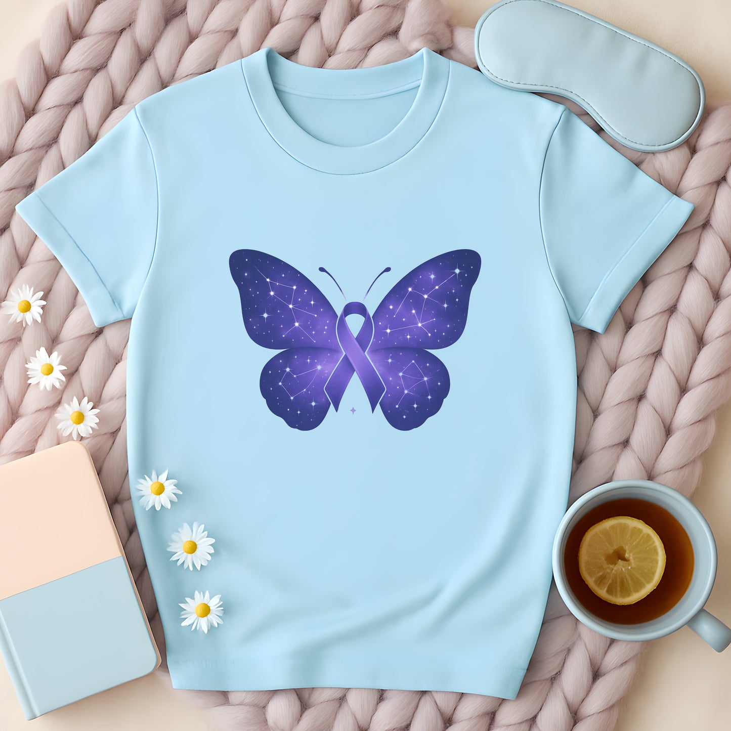 Cosmic Purple Ribbon Awareness Butterfly T-Shirt