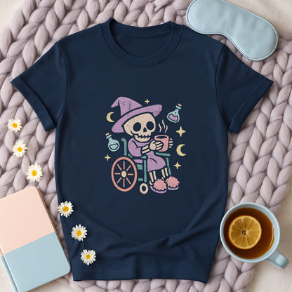 Cozy Witch Skeleton Wheelchair T-Shirt