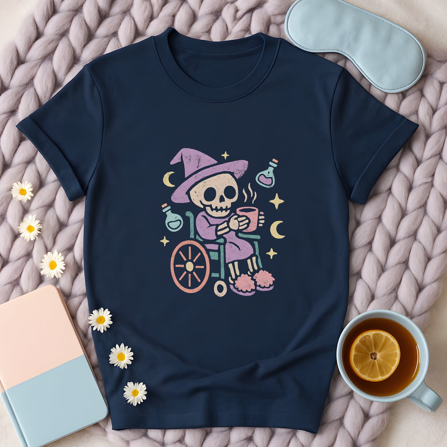 Cozy Witch Skeleton Wheelchair T-Shirt