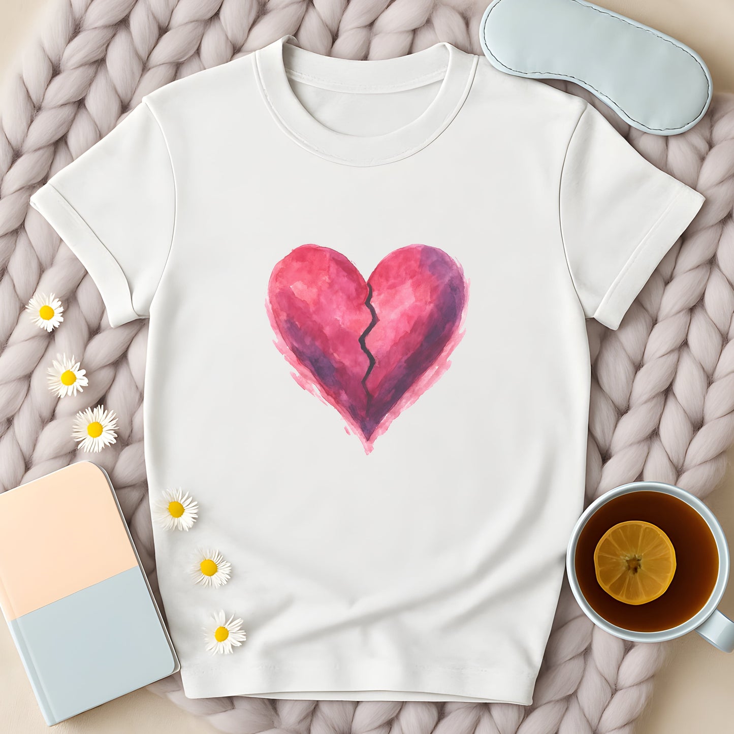 Cracked Watercolor Heart Broken Heart T-Shirt