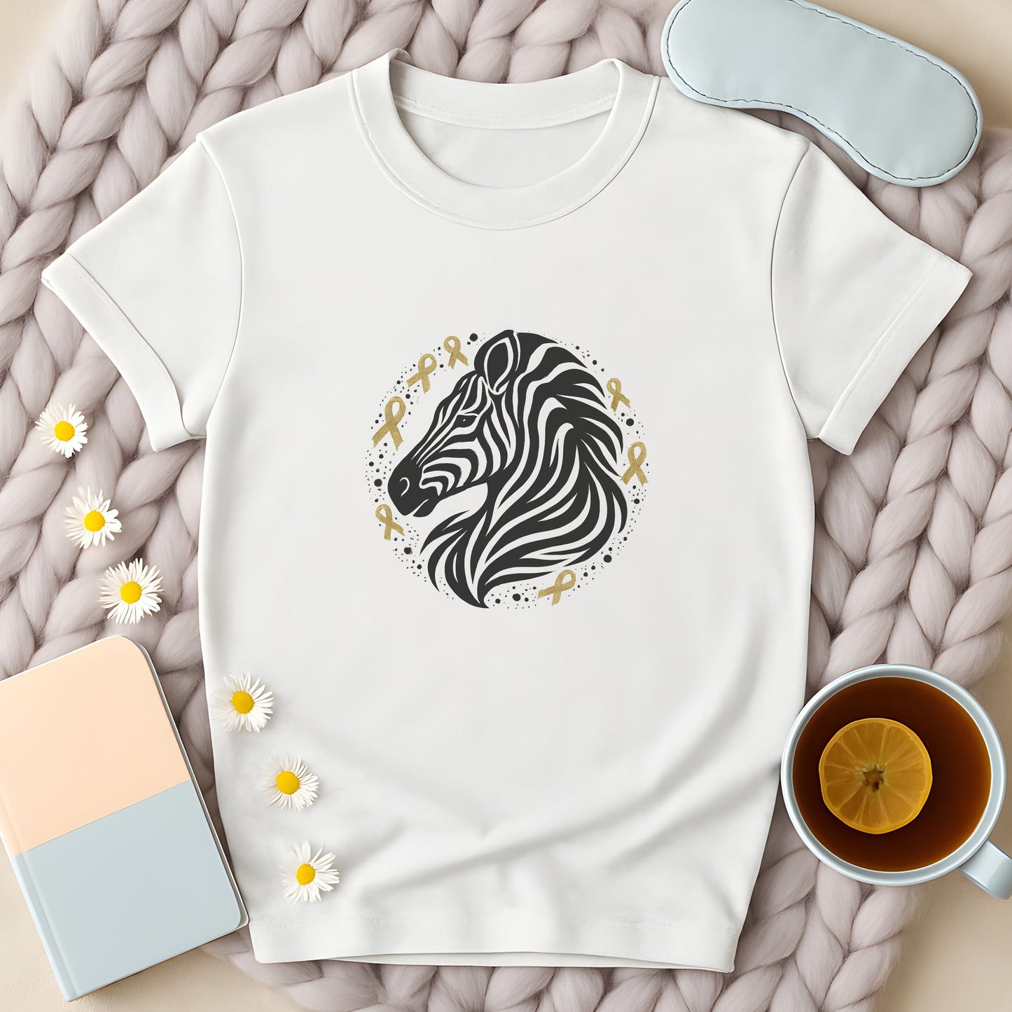 Zebra Head With Gold Awareness Ribbons T-Shirt