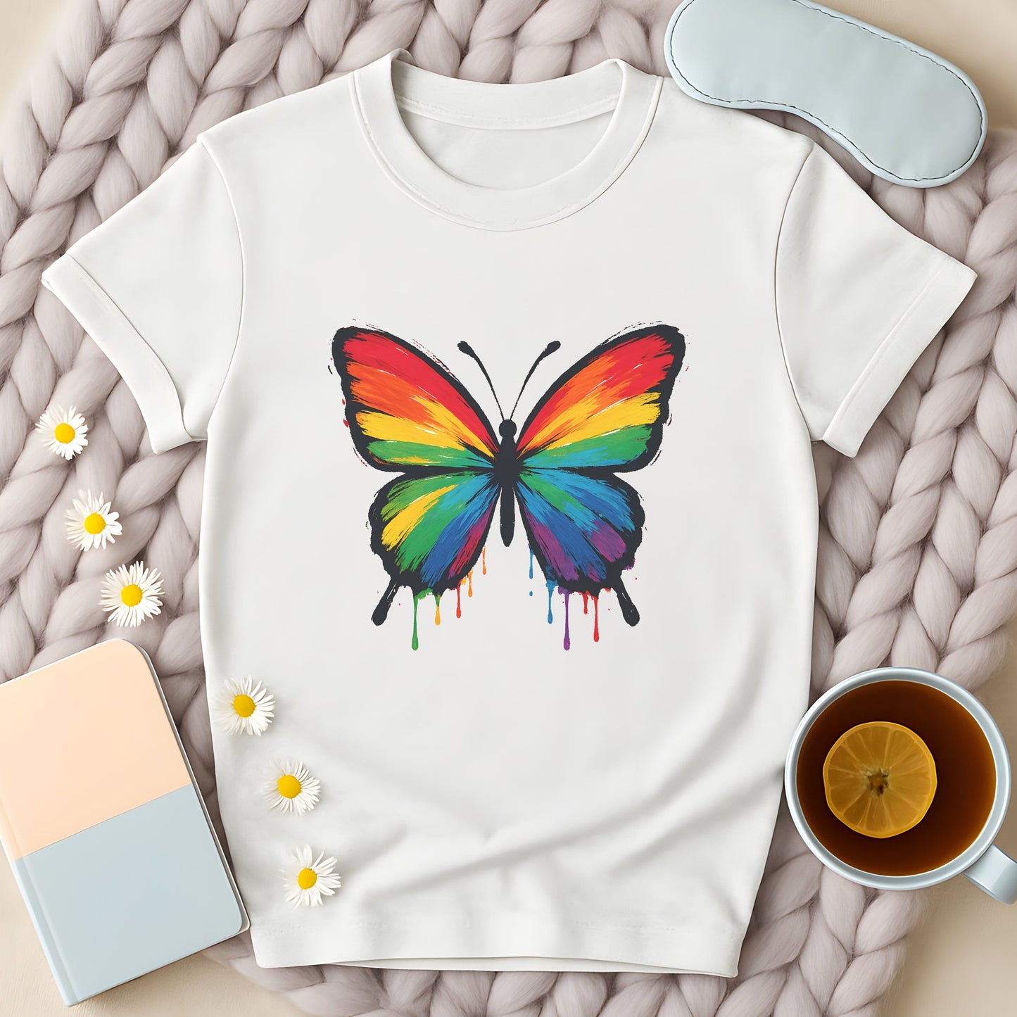 Painted Rainbow Butterfly Disability Pride T-Shirt