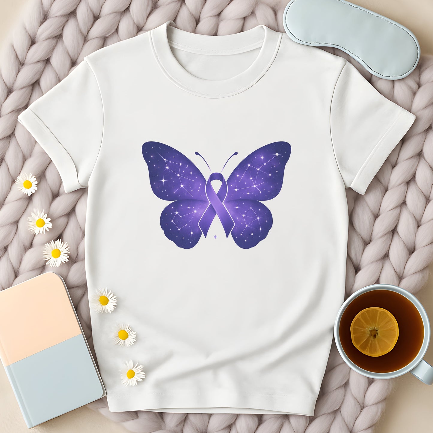 Cosmic Purple Ribbon Awareness Butterfly T-Shirt
