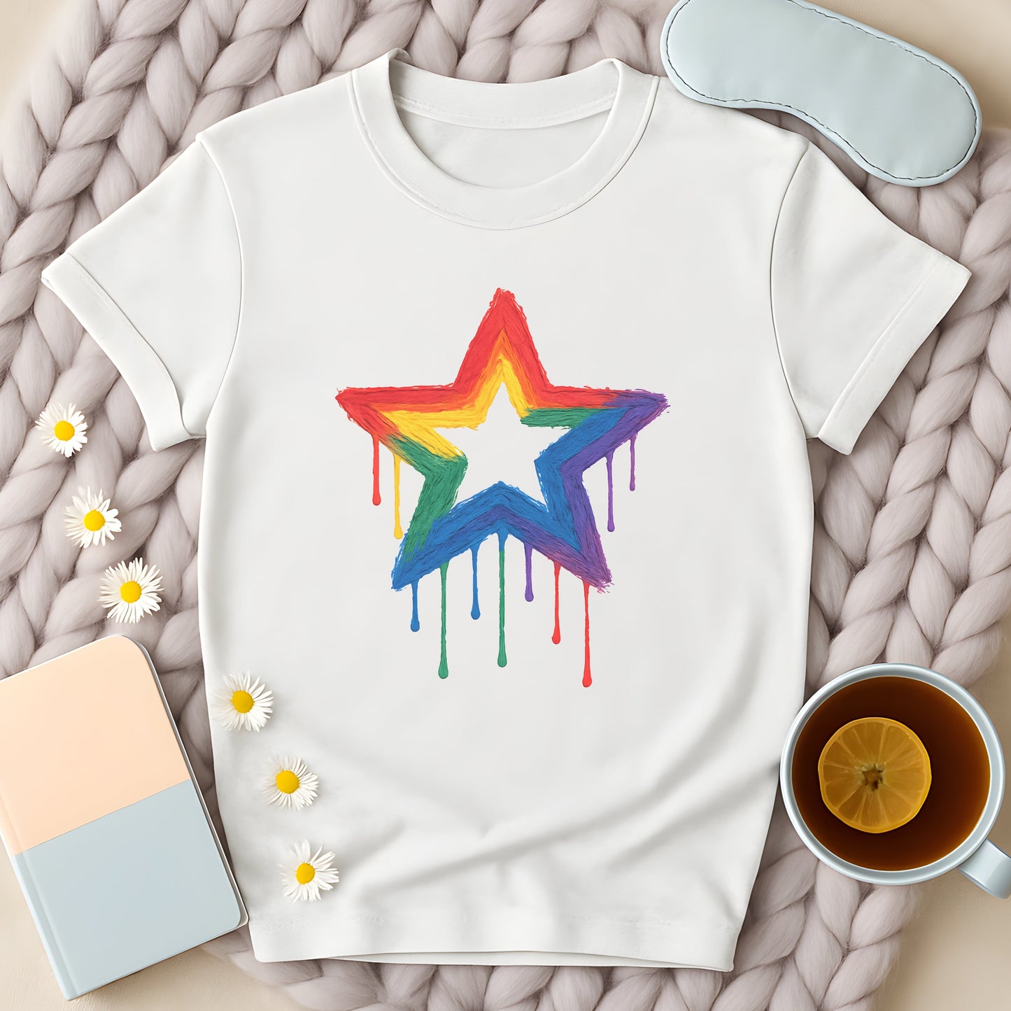 Painted Rainbow Star Disability Pride T-Shirt