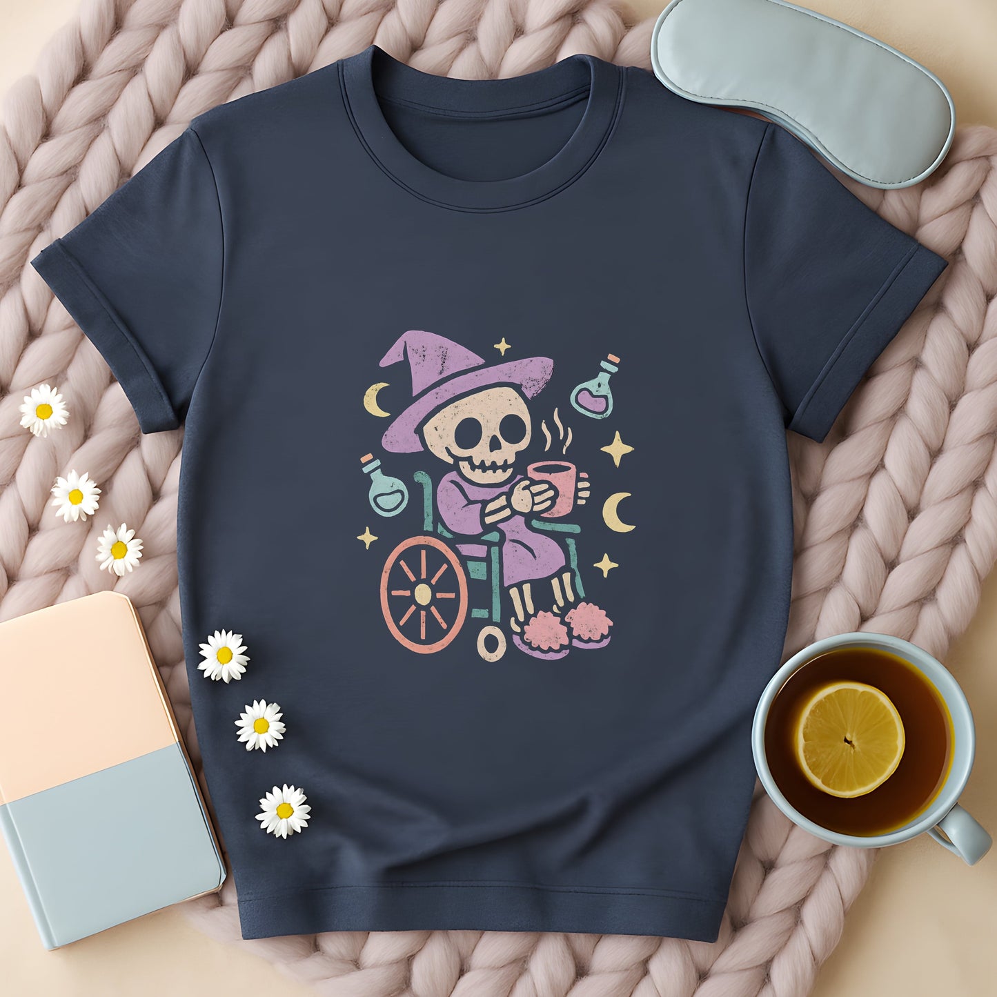 Cozy Witch Skeleton Wheelchair T-Shirt