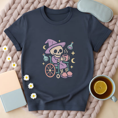 Cozy Witch Skeleton Wheelchair T-Shirt