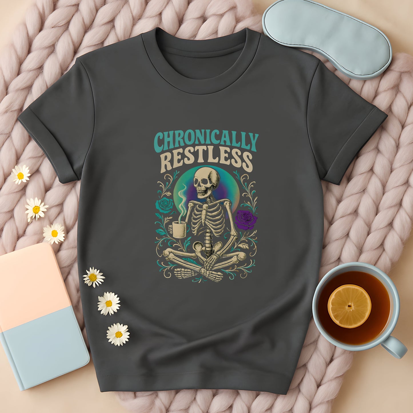 Chronically Restless Skeleton Coffee Gothic T-Shirt