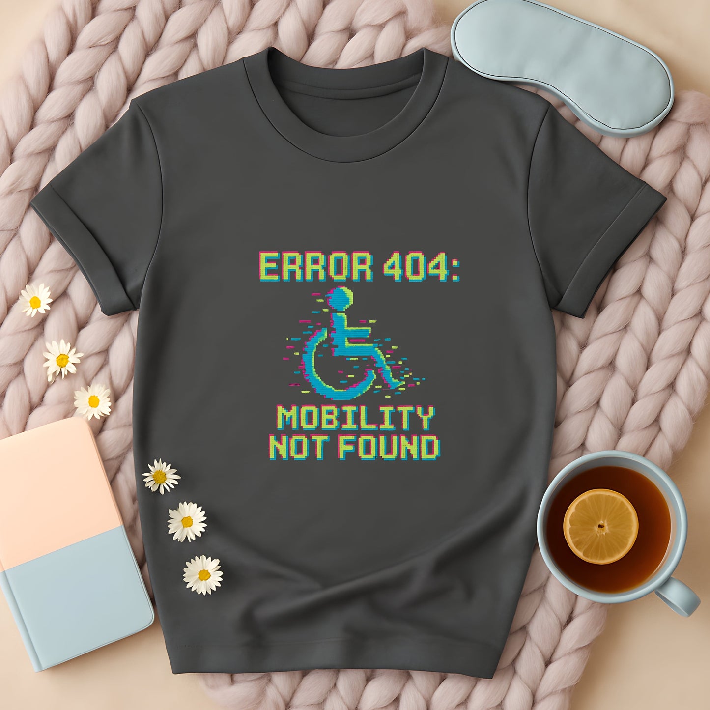 Error 404 Mobility Not Found Retro Glitch Wheelchair T-Shirt
