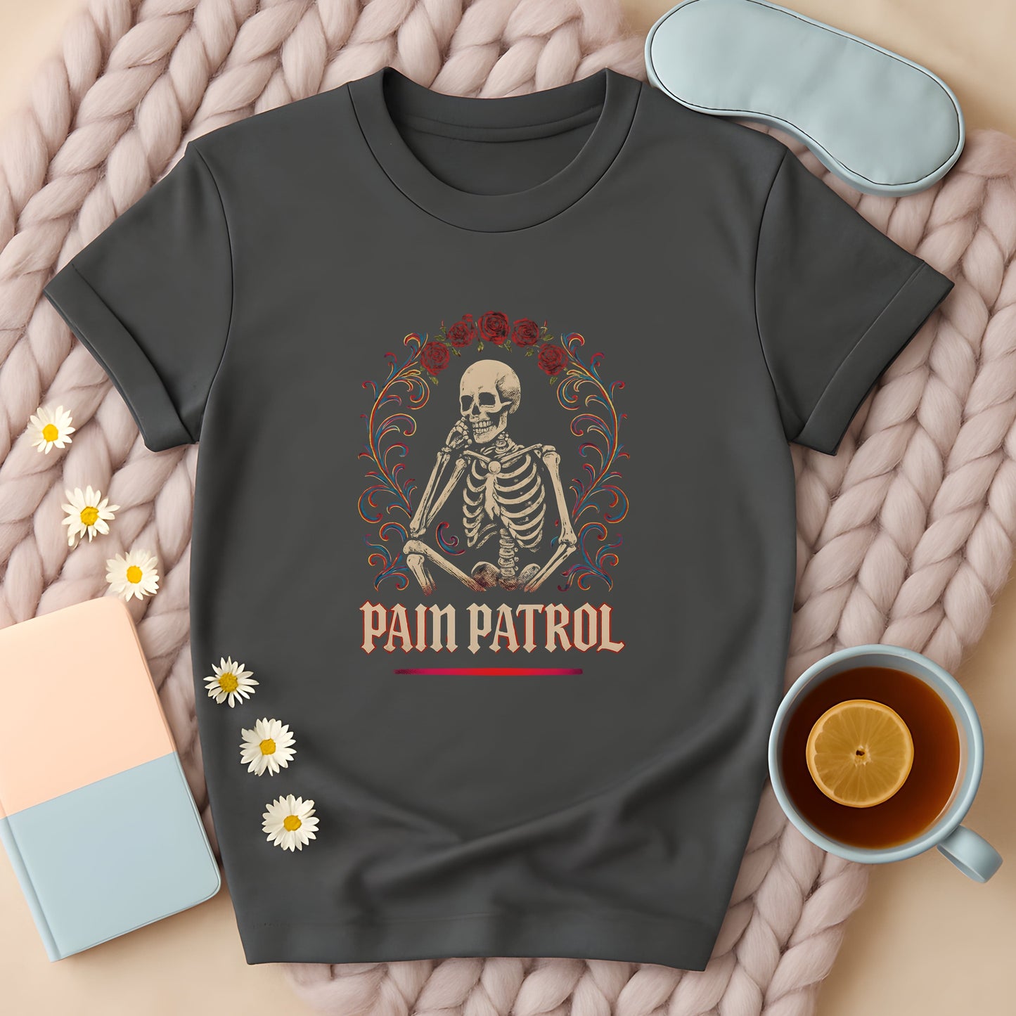 Pain Patrol Skeleton Rose Gothic T-Shirt