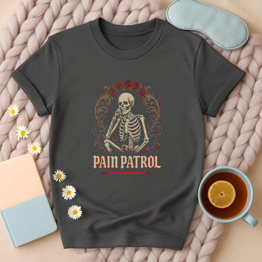Pain Patrol Skeleton Rose Gothic T-Shirt