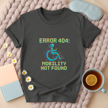 Error 404 Mobility Not Found Retro Glitch Wheelchair T-Shirt