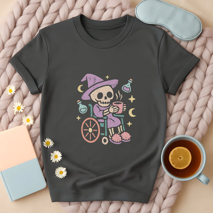 Cozy Witch Skeleton Wheelchair T-Shirt