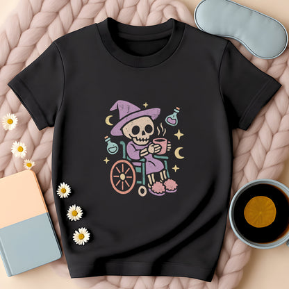 Cozy Witch Skeleton Wheelchair T-Shirt