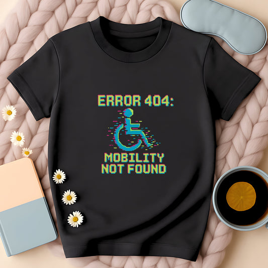 Error 404 Mobility Not Found Retro Glitch Wheelchair T-Shirt